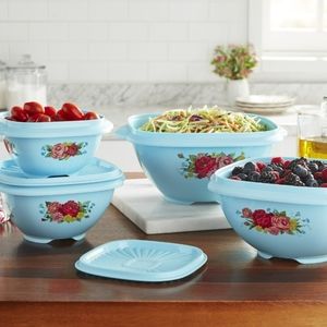 ❤️ New Pioneer Woman Sweet Rose 8 Piece Plastic Food Storage Containers